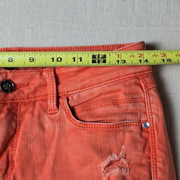 Bebe Jeans Womens 23 Orange Heartbreaker Skinny‎ Distressed Mid Rise Pockets - Picture 3 of 16